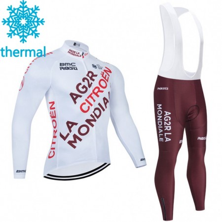 Tenue Cycliste Manches Longues et Collant à Bretelles 2021 AG2R Citroen Team Hiver Thermal Fleece N001
